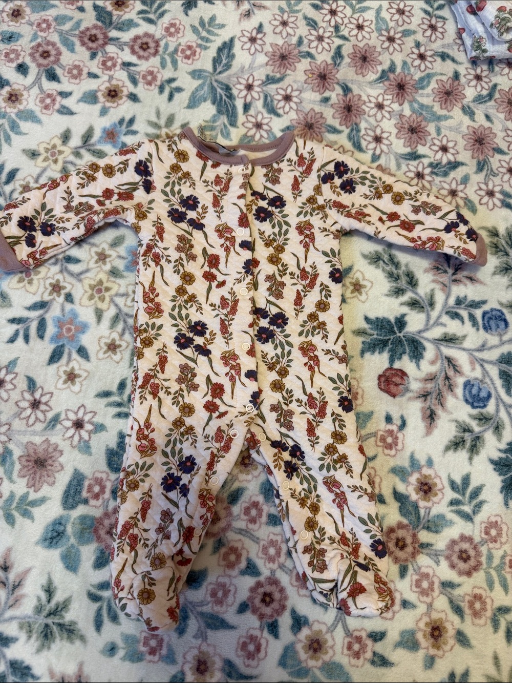 Floral Print Cream Quilted Baby Onesie